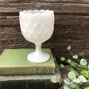 Milk Glass white goblet Farmhouse style Retro glassware  pretty pedestal compote